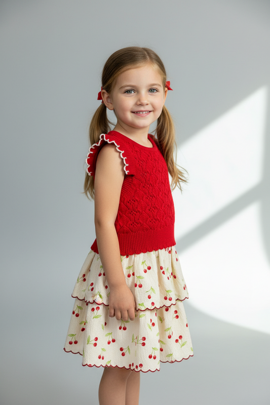 Cherry Blossom Knit & Tiered Skirt Set