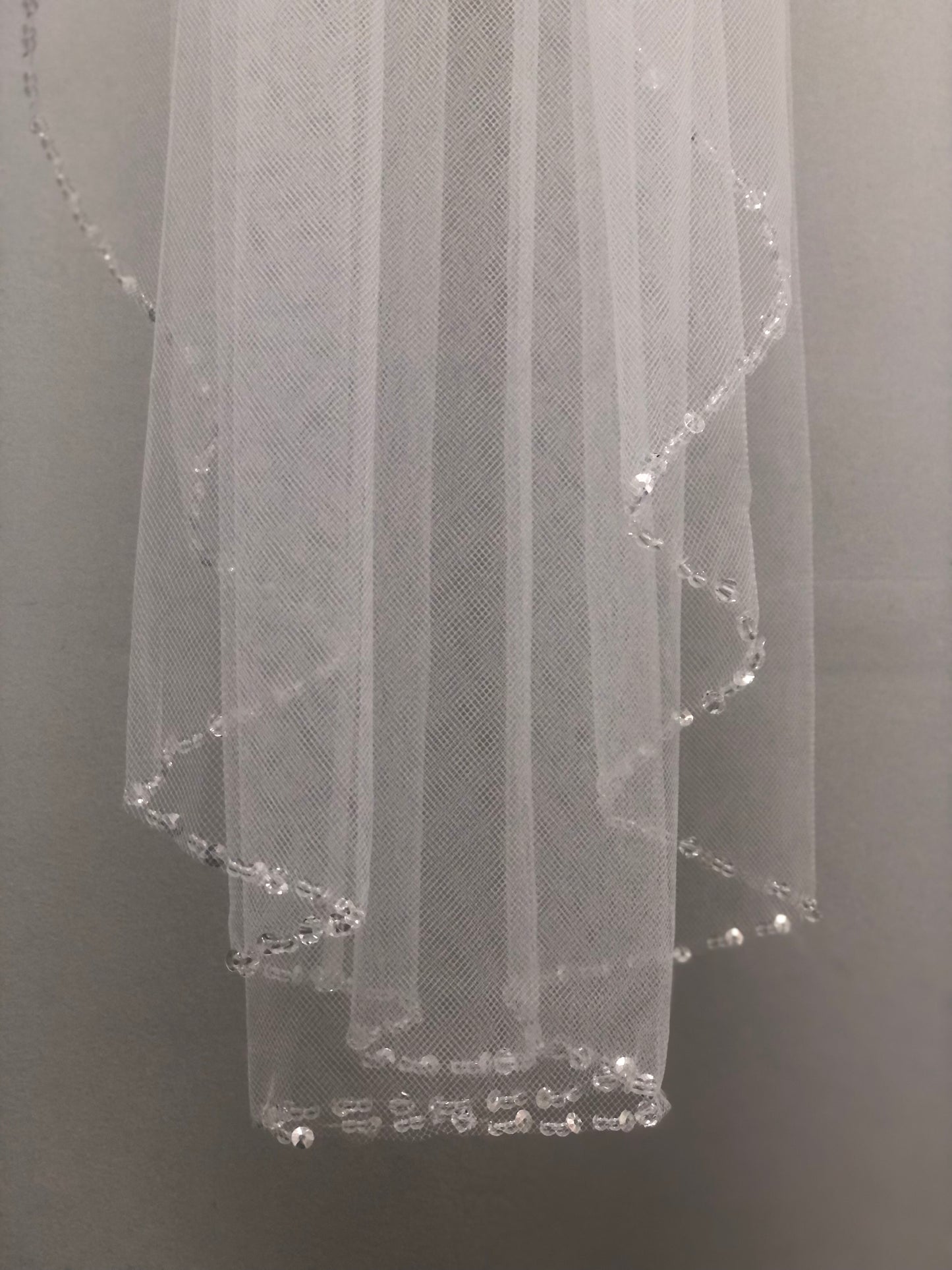White communion veil with crystal edge