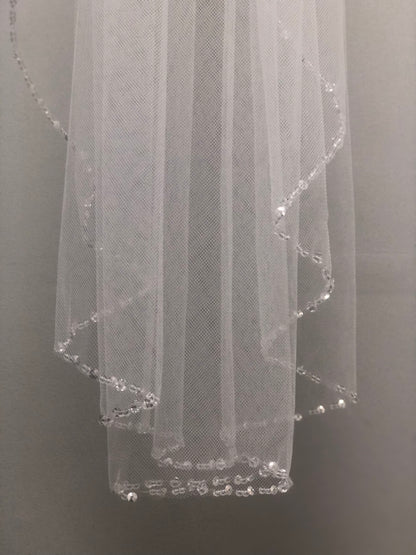 White communion veil with crystal edge