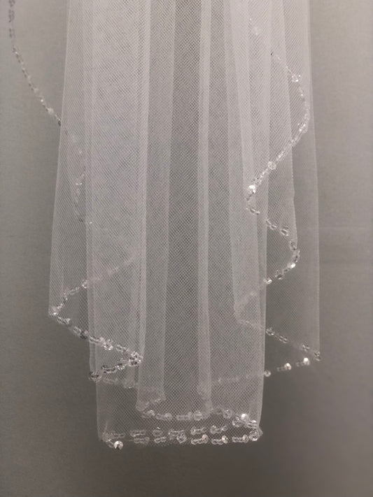 White communion veil with crystal edge
