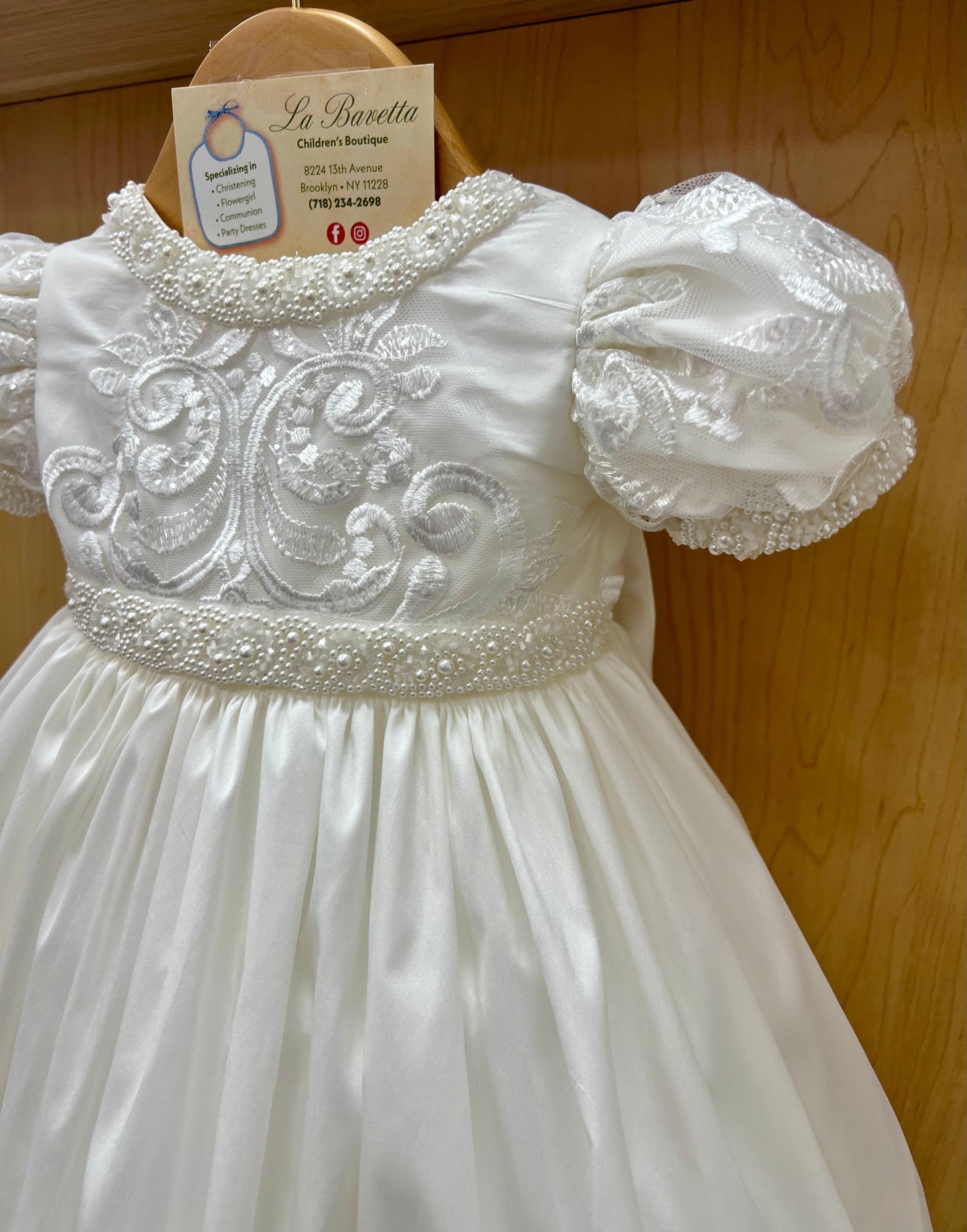 Heirloom Christening Gown with Pearl Embroidery Bianca