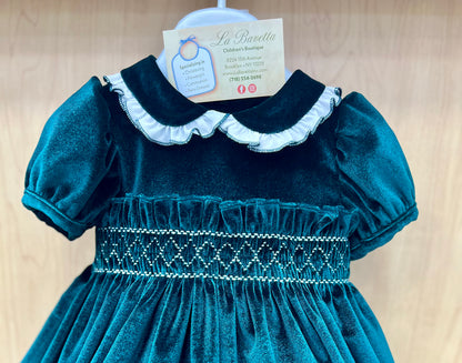 Emerald velvet childrens dress by la Bavetta