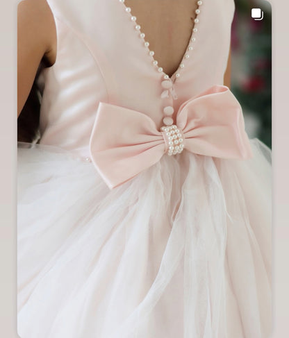 Blush pink satin and tulle Dress