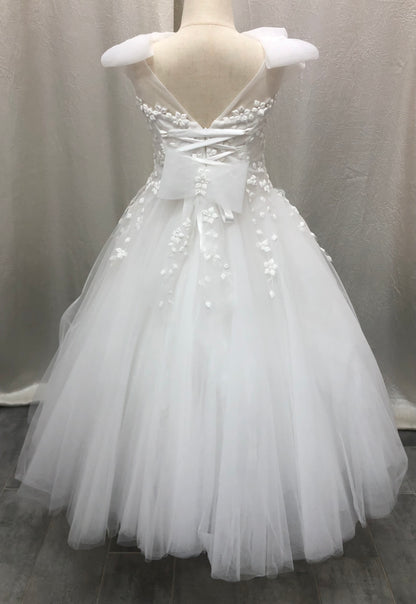 Michelina Bimbi Floral Embroidery Bow Shoulder Communion A-lineGown J4211