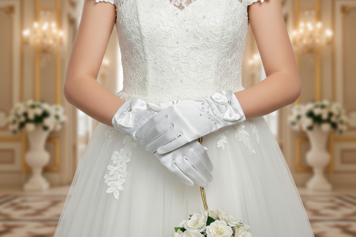 White Satin Bow gloves