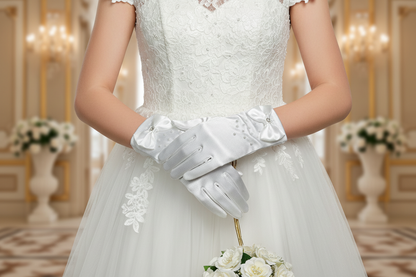 White Satin Bow gloves