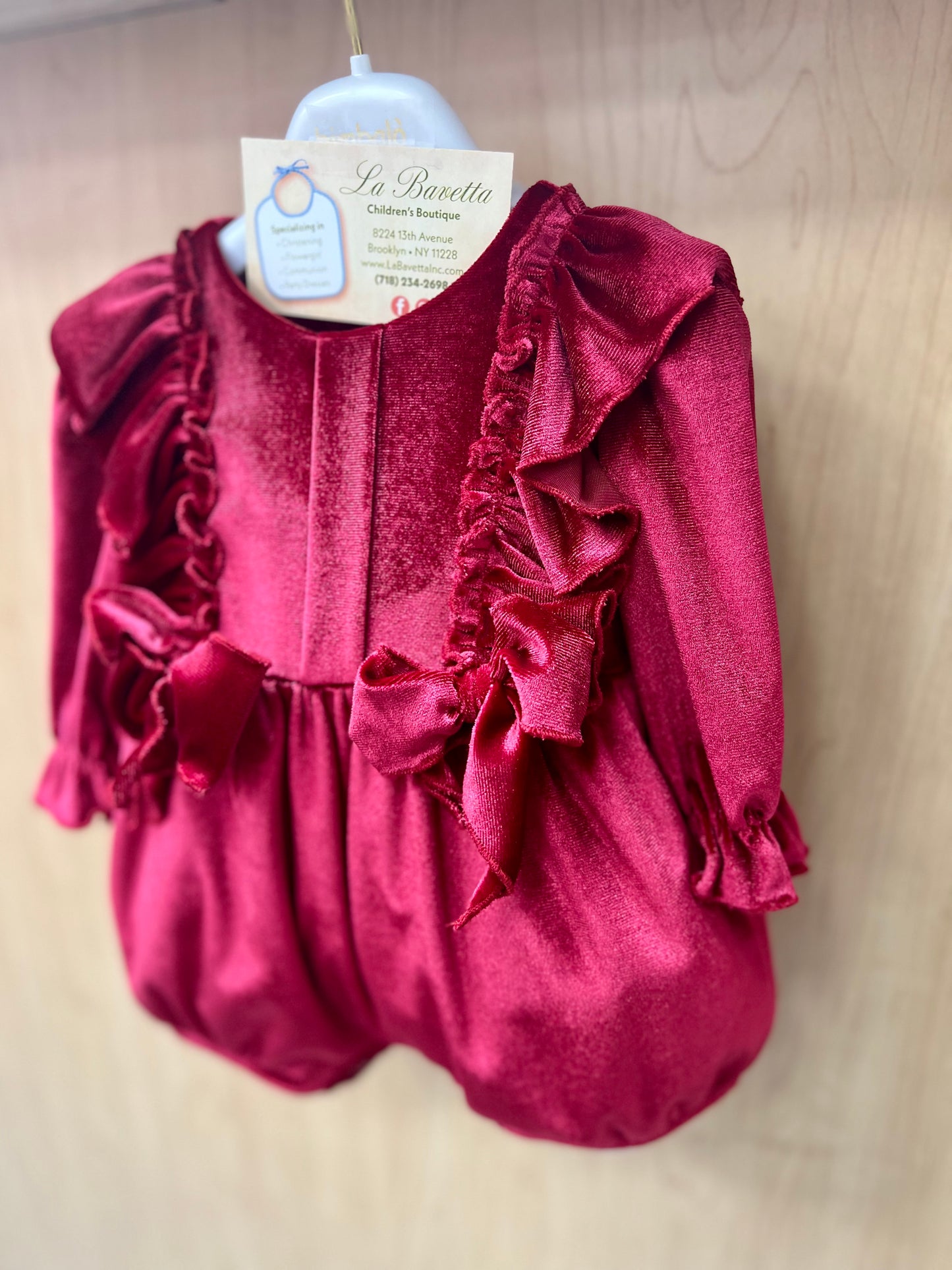Elegant Red  velour Ruffle Romper Made in Italy Bimbalo