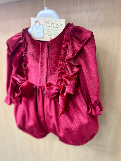 Elegant Red  velour Ruffle Romper Made in Italy Bimbalo