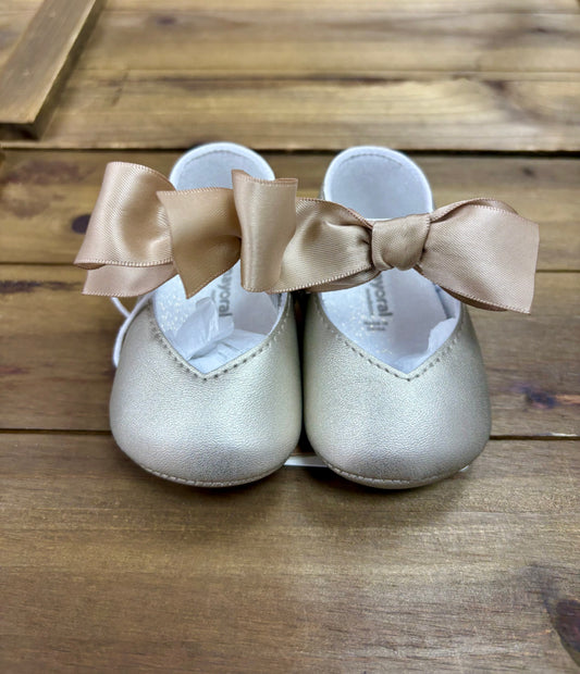 Gold or Pink Bow Baby Shoes