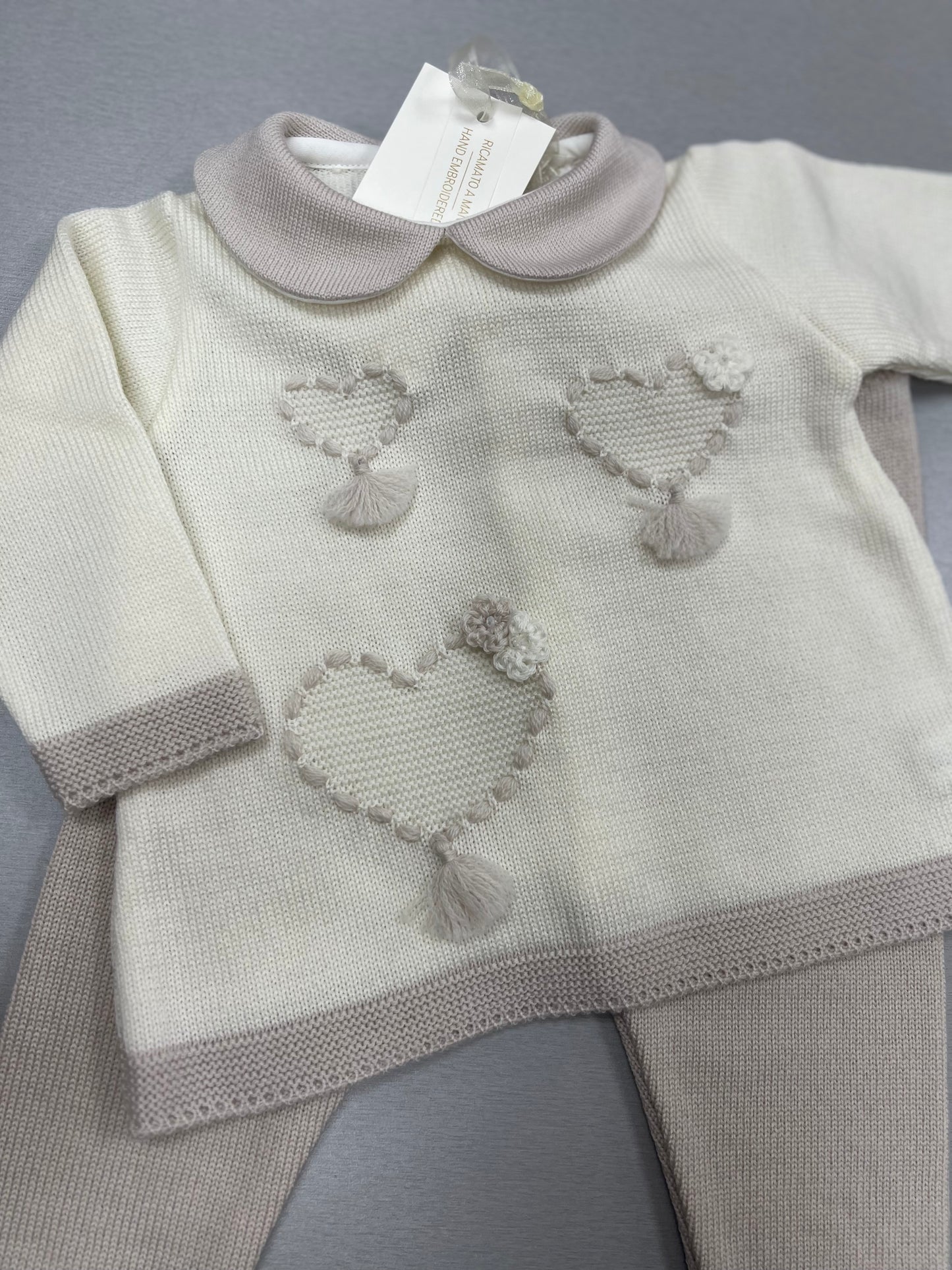 Baby Girls Ivory/Tan knit pants set