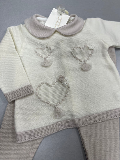 Baby Girls Ivory/Tan knit pants set