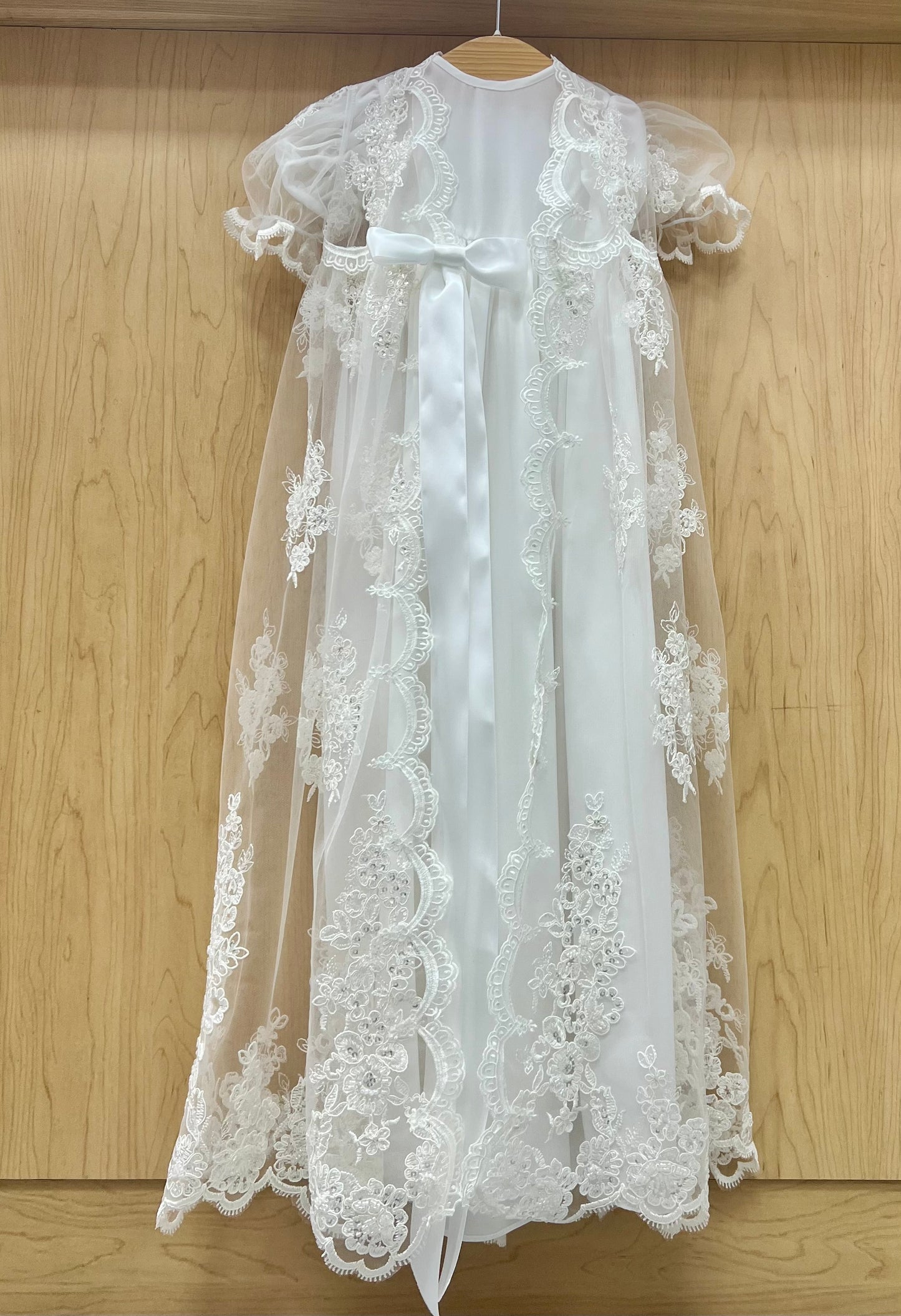 Sheer lace overcoat christening Dress