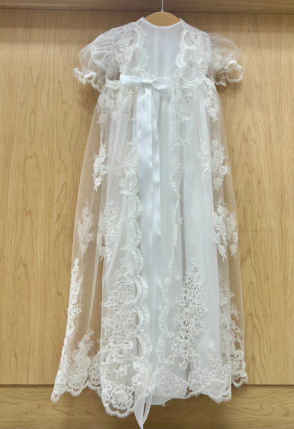 Sheer lace overcoat christening Dress