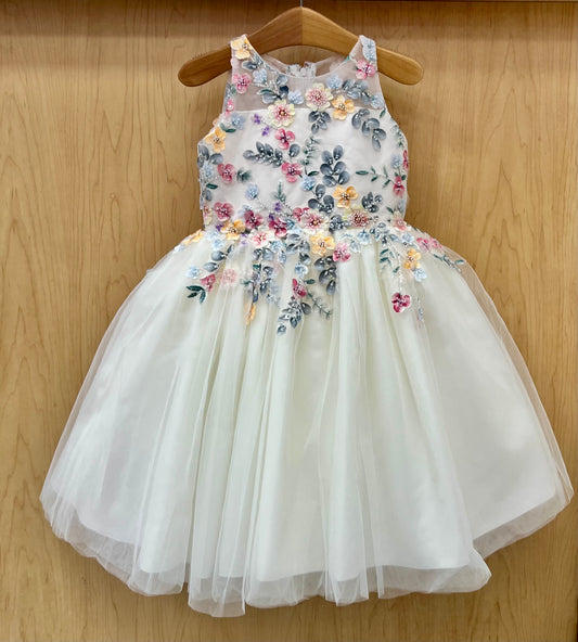 Ivory/ Multi colored flower Tulle Dress
