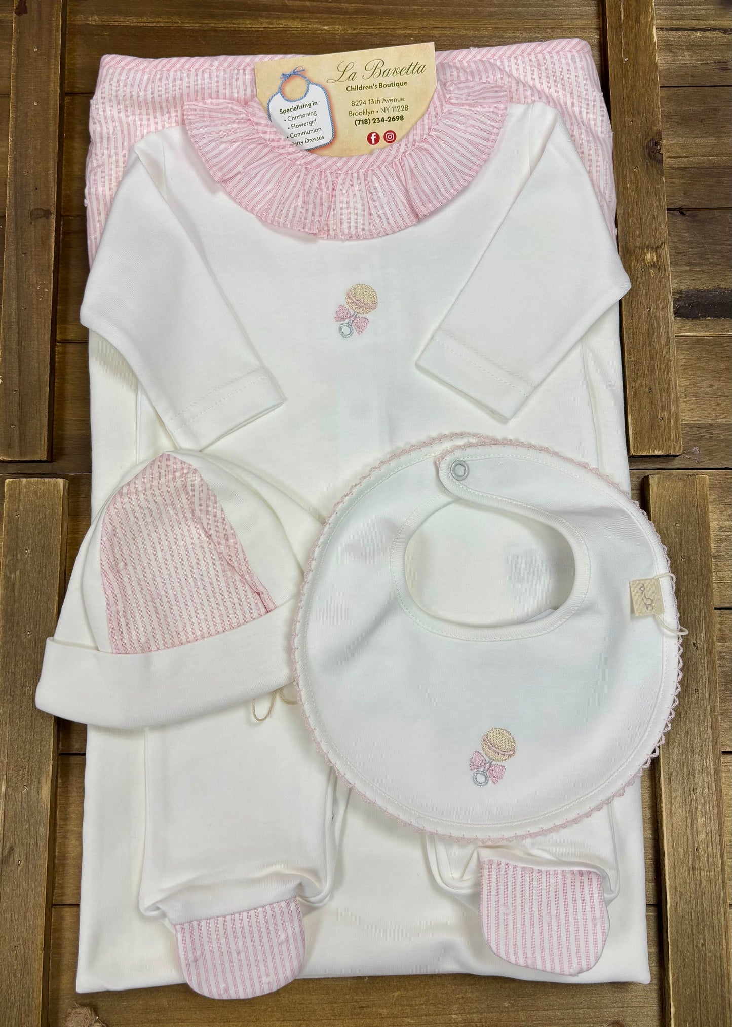 Baby Girl Pink & White Rattle Layette Set