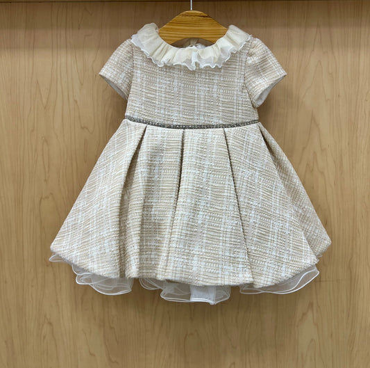 Girl’s Ivory & Gold tweed Dress Made in Italy