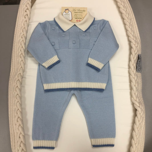 Baby Boy 2pc powder Blue &Ivory pants Set. Made In Italy