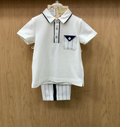 Bimbalo 2pc  ivory and Navy Boys shorts set made in Italy