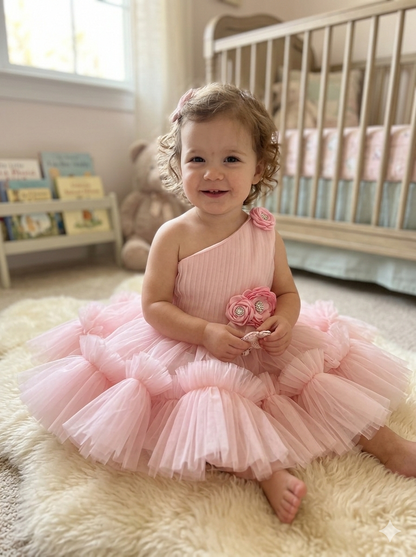 One shoulder Pink  Party Dress