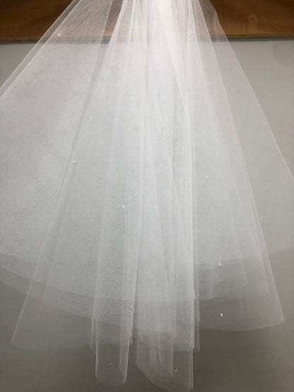 White communion veil with scattered pearls