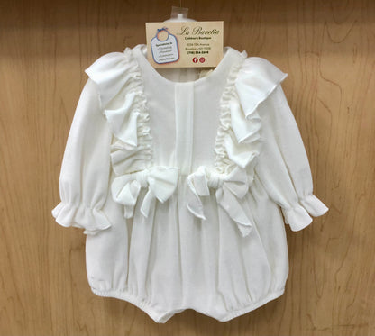 Elegant White velour Baby Ruffle romper made in Italy  Bimbalo