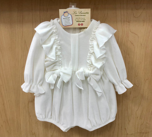Elegant White velour Baby Ruffle romper made in Italy  Bimbalo