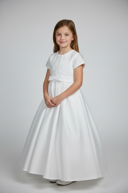 White Satin Flower Girl Dress  704T