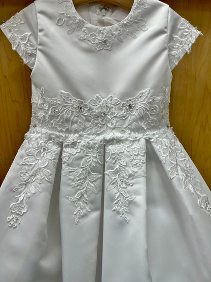White Satin Lace waist Flower Girl Dress