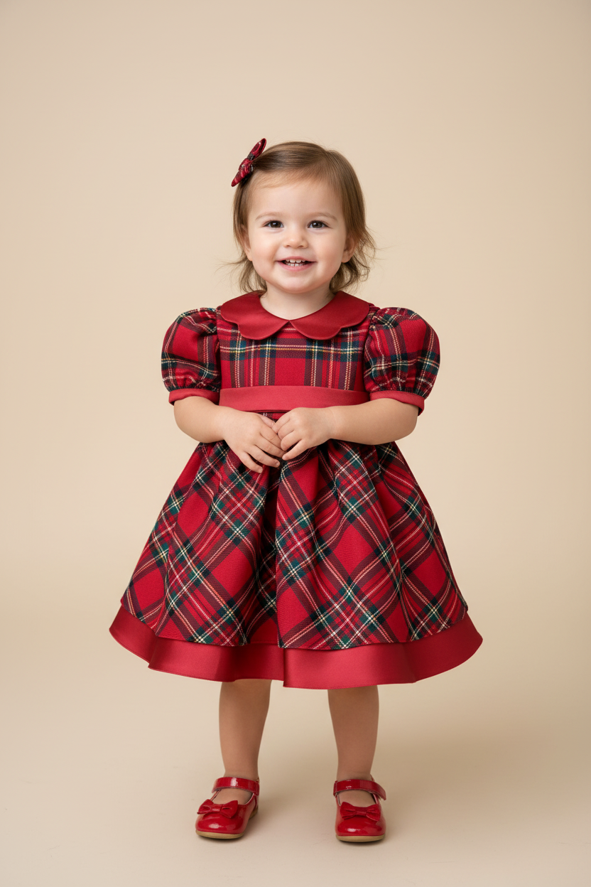 Girls Red Tartan Plaid Holiday Dress Made In Italy