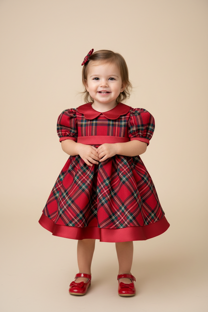 Girls Red Tartan Plaid Holiday Dress Made In Italy