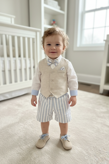 Baby Boy 4-Piece Set | Linen Vest, Shorts & Bow Tie Bimbalo Made In Italy