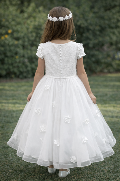 White Floral Appliqué Communion Dress