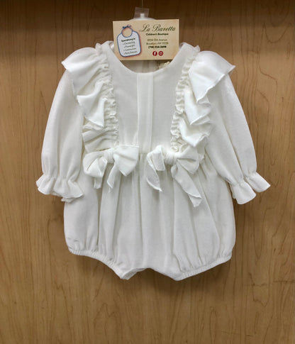 Elegant White velour Baby Ruffle romper made in Italy  Bimbalo