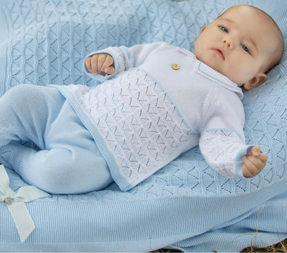 Blue & white knit boys take me home set