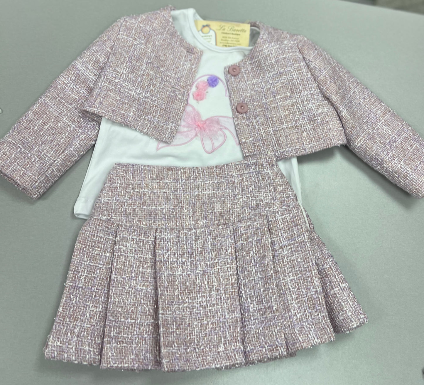 Pink/lavender  Tweed Three-Piece Outfit Set Made In Italy