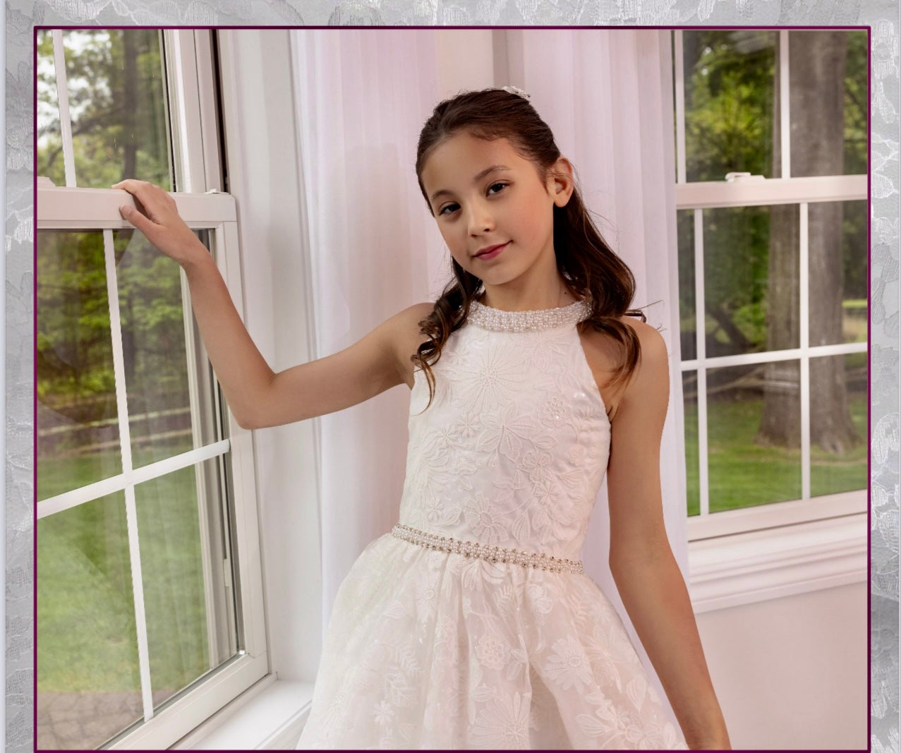 Halter embroidered lace communion Dress