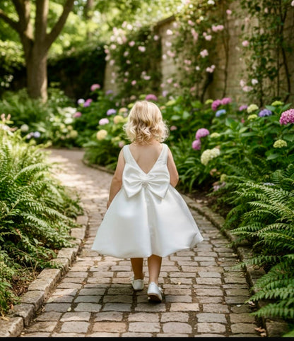 Ivory Rose Petal Bubble Dress with Bow Back |Flower Girl Dress