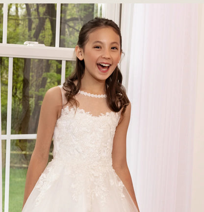Sheer neckline communion Dress
