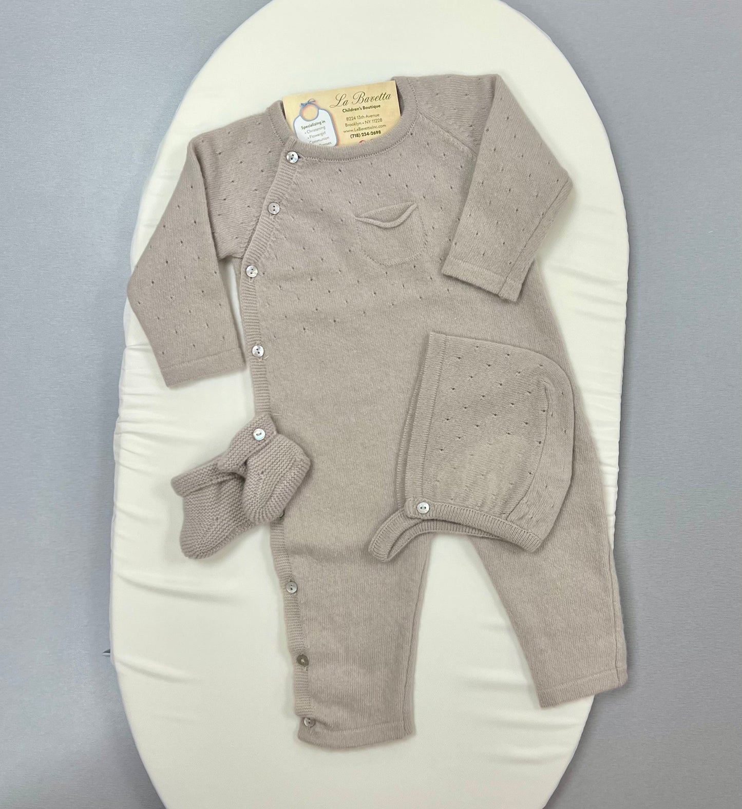 Knit Baby Layette Set – Romper, Bonnet & Booties