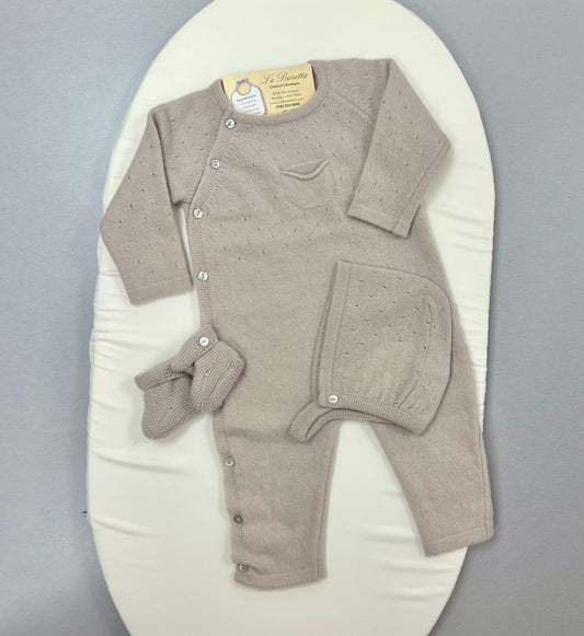 Knit Baby Layette Set – Romper, Bonnet & Booties