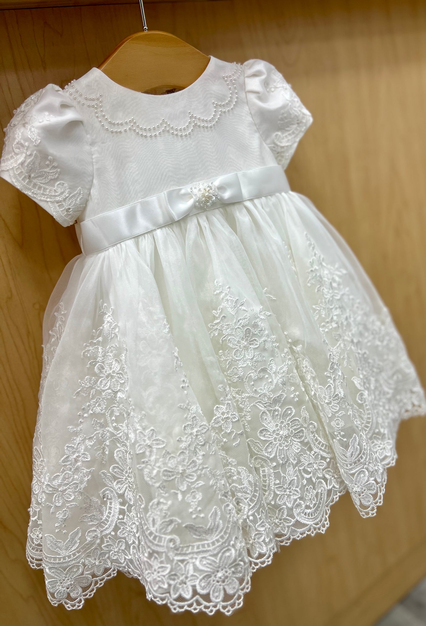 Diamond white Short lace bottom Christening Dress