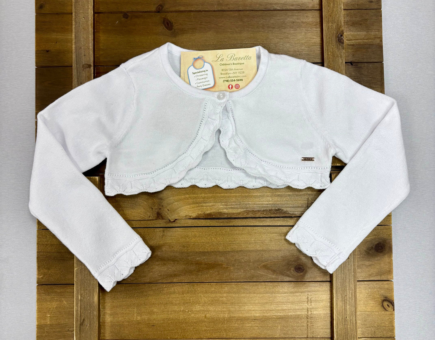 White Scallop-Trim Bolero Cardigan