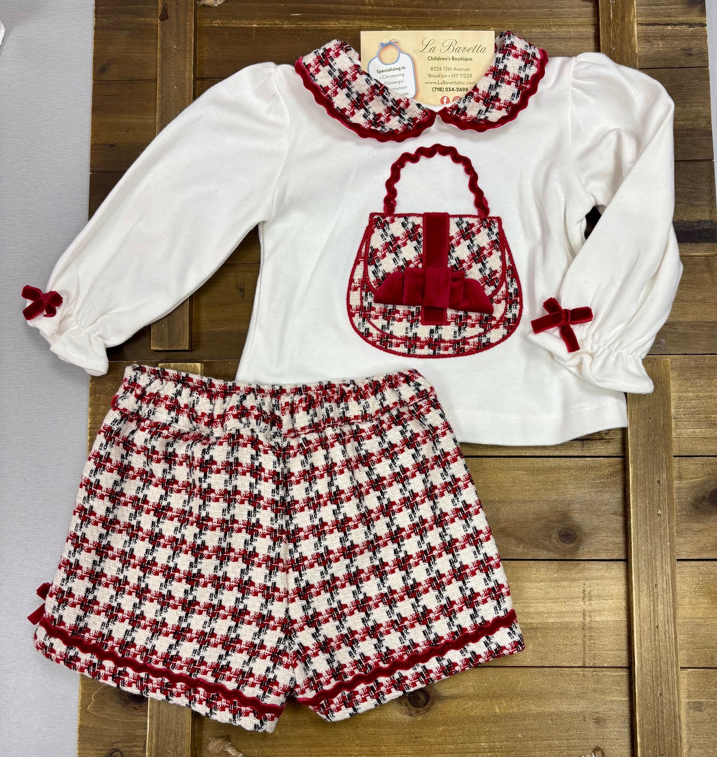 Girls' Houndstooth & Velvet 2-Piece Set — Blouse & Shorts