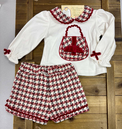 Girls' Houndstooth & Velvet 2-Piece Set — Blouse & Shorts