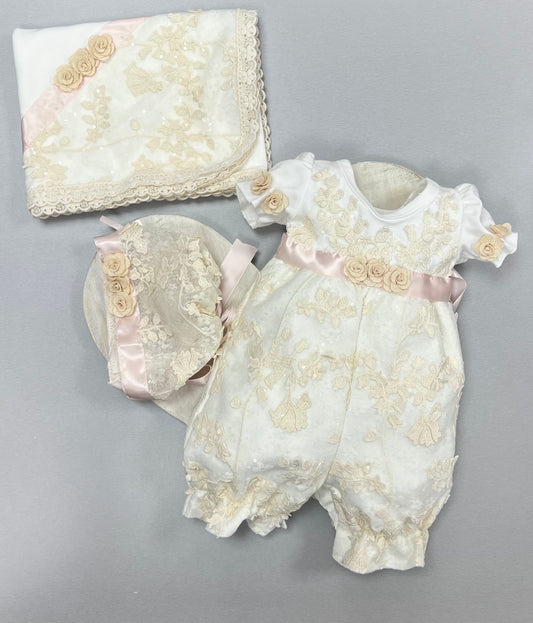 Ivory Lace with soft pink Ribbon take me home set