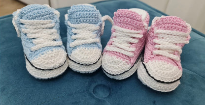 Pink & Blue Hand crochet sneakers made in Italy