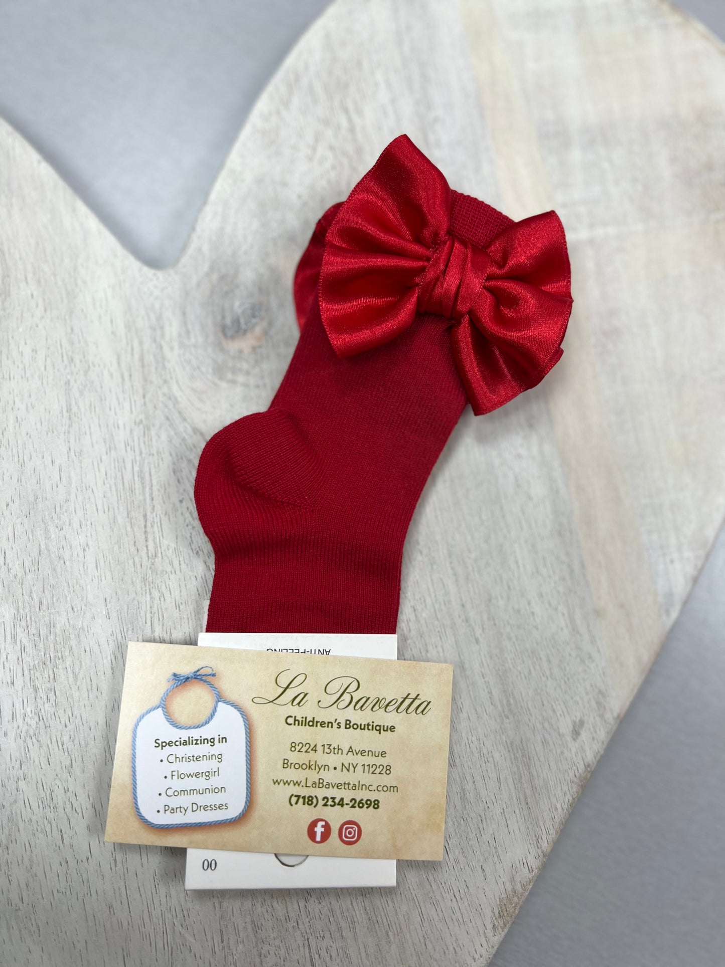 1127M Red cotton knee High socks with Satin side Bow