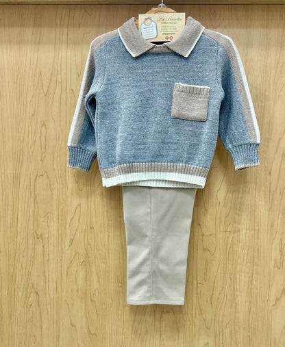 Grey sweater W/Tan pants set  Made In Italy