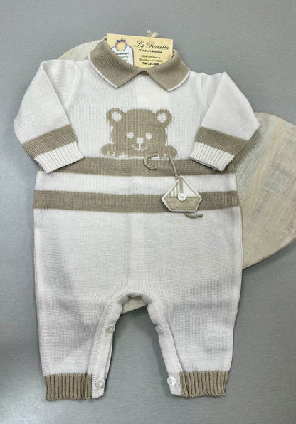 Teddy Bear Knitted Romper with Collar Made In Italy