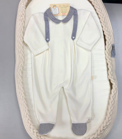 Light Ivory with navy & ivory suspense Onsie romper